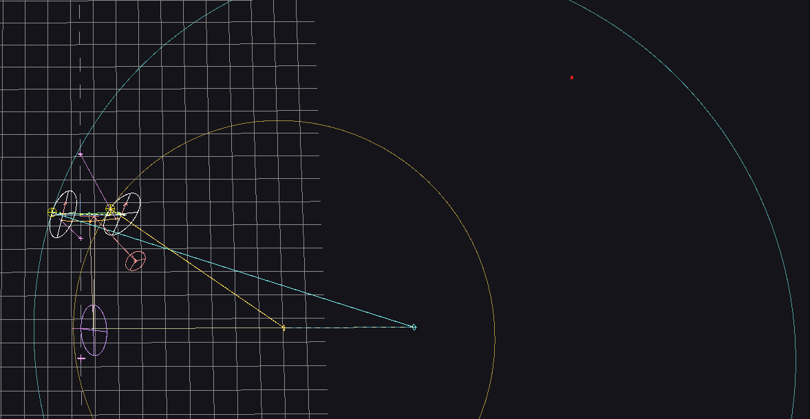 Simulation A - before geometry changes, showing problematic Ackermann / steering geometry producing instability